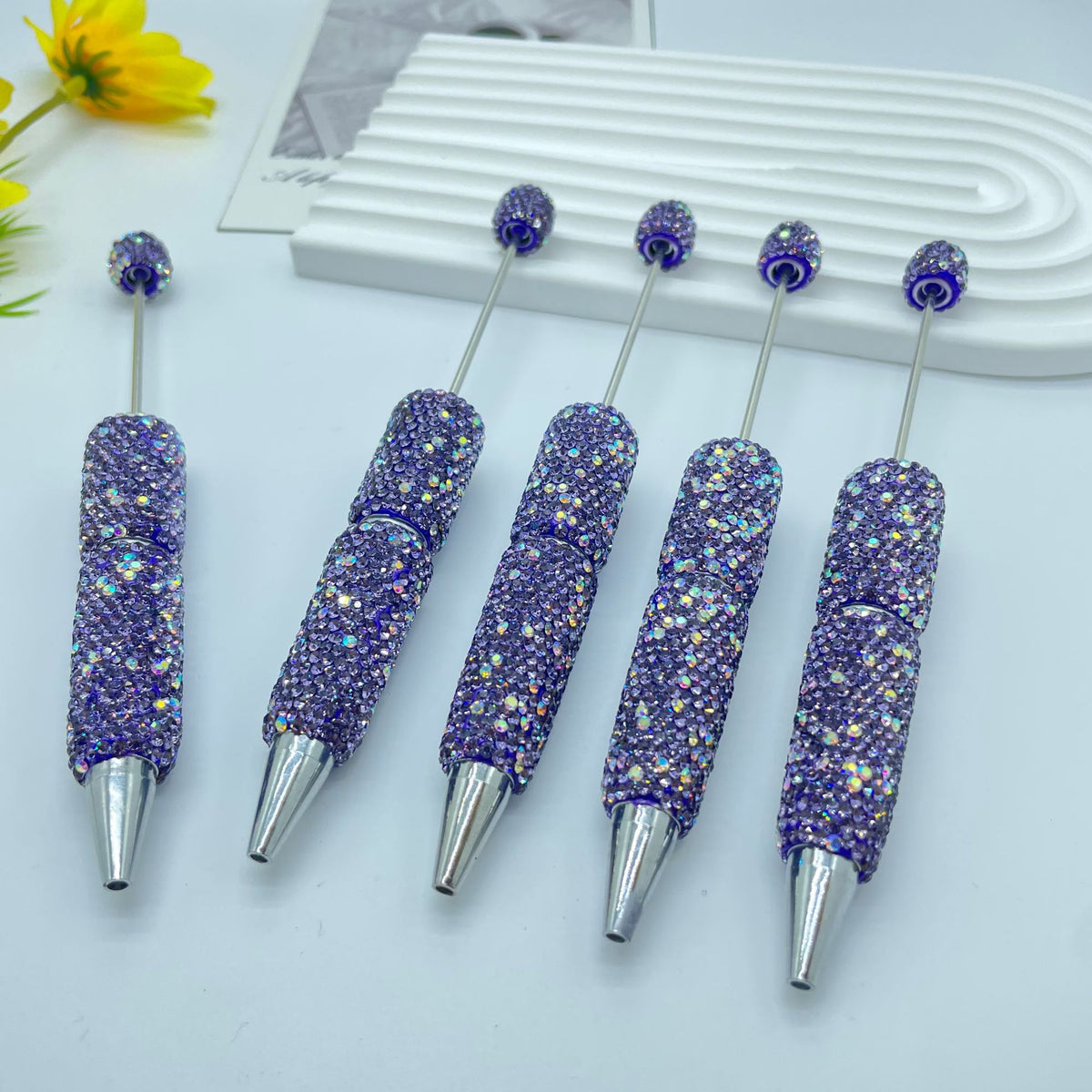 Beadable Pen Full Rhinestone Shimmering Lotus Purple Ballpoint