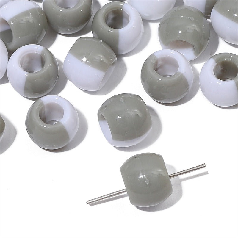 Large Hole Acrylic Beads 12mm Two-Tone Mixed Colors 60pcs 16