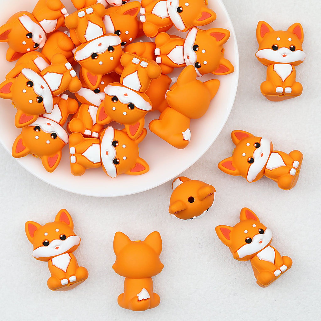 Orange Fox 3D Silicone Focal Beads Cute Animal Design 20pcs