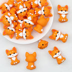 Orange Fox 3D Silicone Focal Beads Cute Animal Design 20pcs
