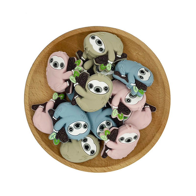 Silicone Focal Beads Sloth Hugging Leafy Tree Pastel Colors 20pcs 5
