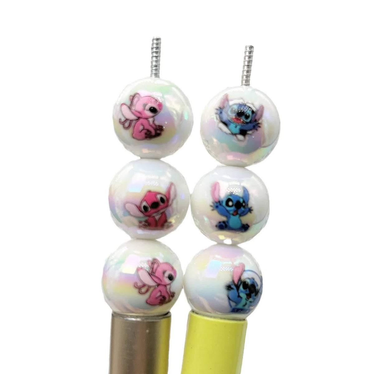 UV Plated Round Acrylic Beads 16mm Stitch Printed Glossy 100pcs 3