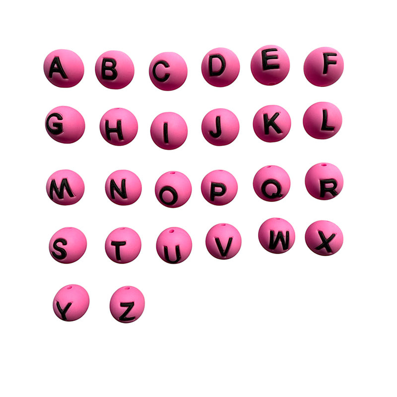 15mm Silicone Letter Beads Alphabet A-Z Solid Color Printed 26pcs 6