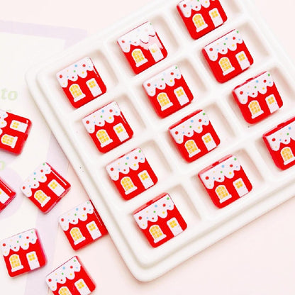 Christmas Square Acrylic Beads 16mm Gingerbread House Design 10pcs 10