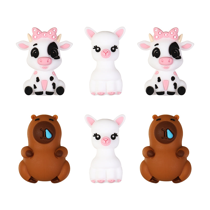 3D Animal Silicone Focal Beads Llama Cow Capybara 20pcs 7