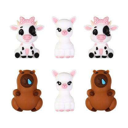 3D Animal Silicone Focal Beads Llama Cow Capybara 20pcs 7