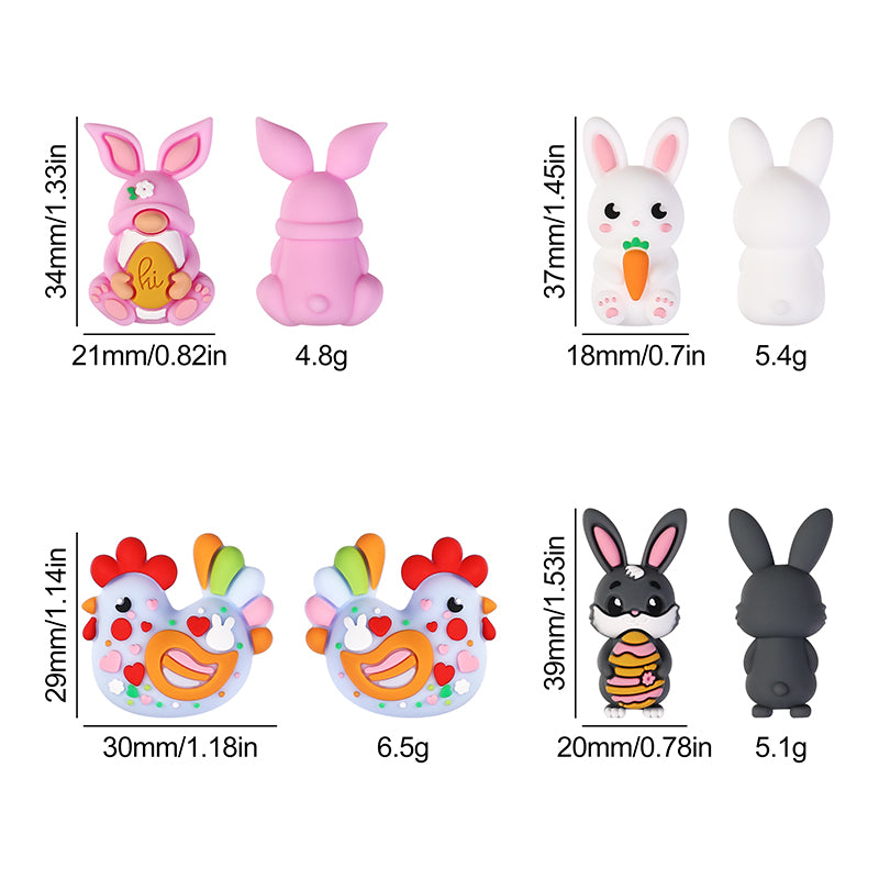 Silicone 3D Focal Beads Easter Bunny Chick Easter Egg Rabbit 20Pcs 17