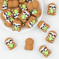 3D Sloth Silicone Focal Beads with Green Leaf 20pcs