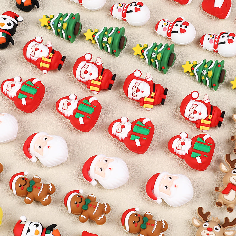 Silicone 3D Focal Beads Christmas Gingerbread Man Santa Claus Gift 20pcs 5