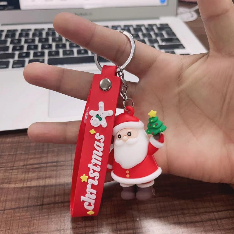 Soft Rubber Christmas Tree and Santa Claus Keychain with Red Strap 7
