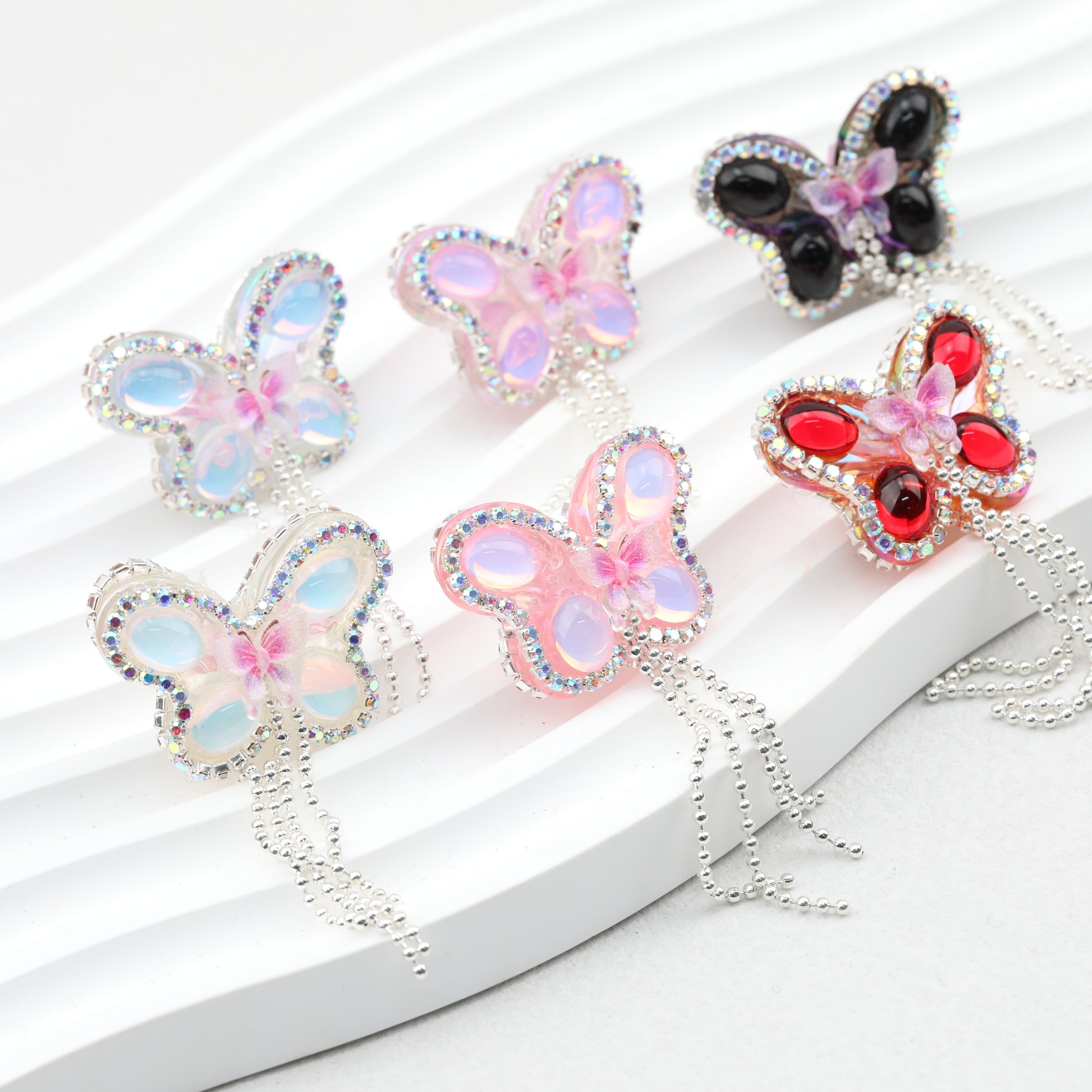 Butterfly Tassel Rhinestone Acrylic Beads 28mm 5pcs 2