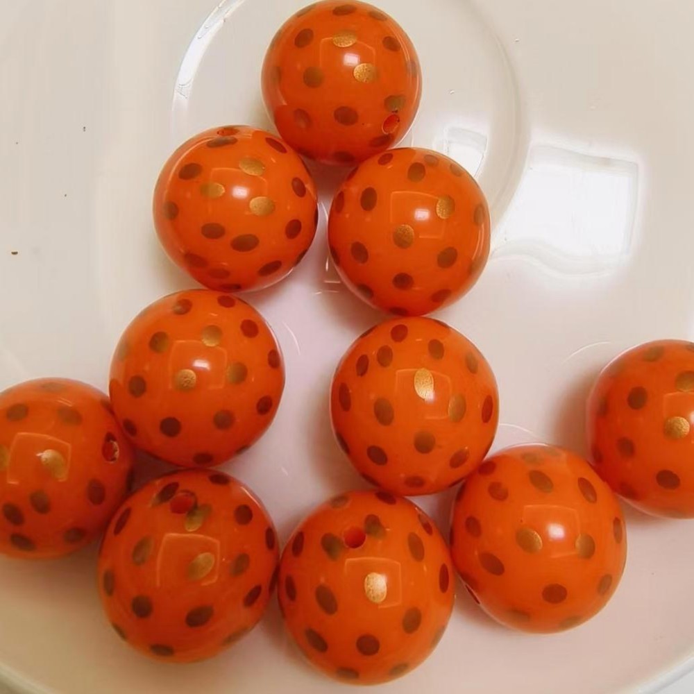 20mm Orange Gold Polka Dot Bubblegum Acrylic Beads 10pcs