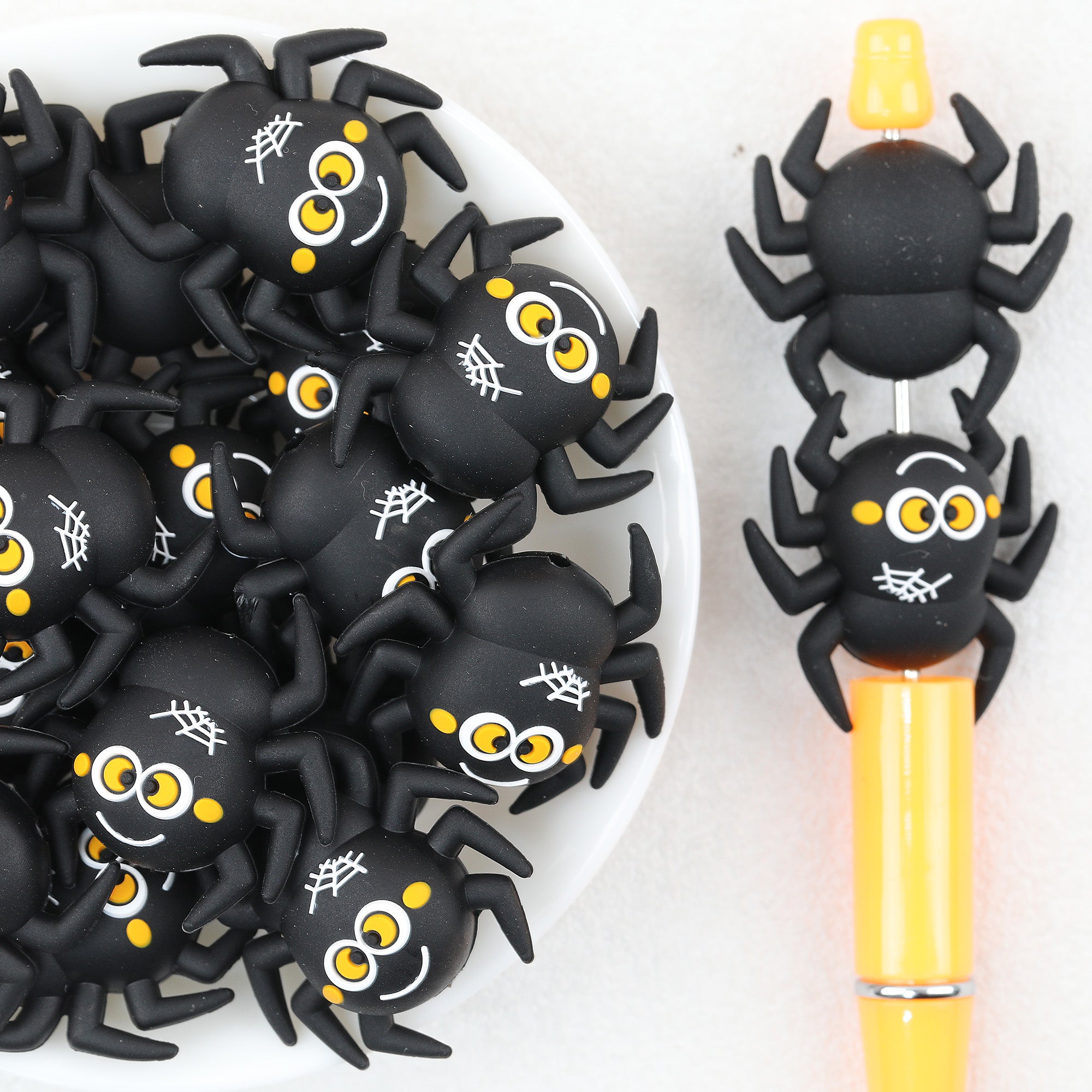 3D Black Spider Silicone Focal Beads Wholesale, Halloween Yellow-Eyed Design