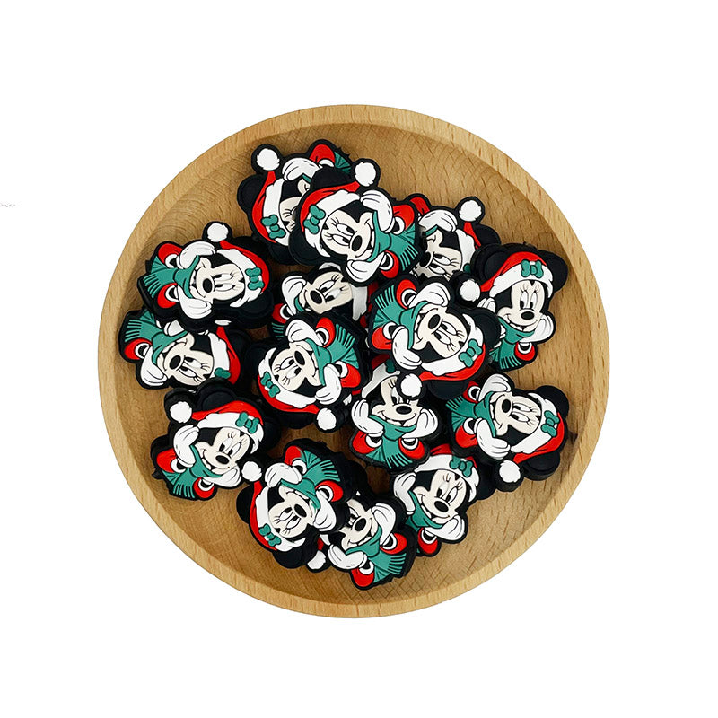 Silicone Focal Beads Christmas Scarf Mickey Wearing Santa Hat 20pcs 2