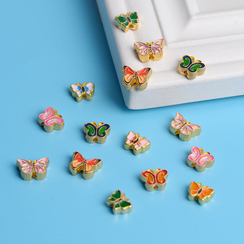 Butterfly Metal Beads 13mm Painted Double-Sided Zinc Alloy 10pcs