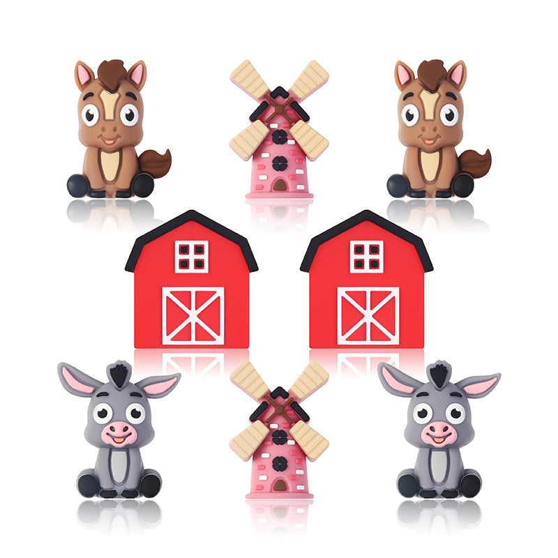 Silicone 3D Focal Beads Farm Animal Donkey Tuft of Hair 20pcs 10