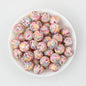 15mm Patterned Printed Silicone Round Beads Bright Colors 50pcs 7