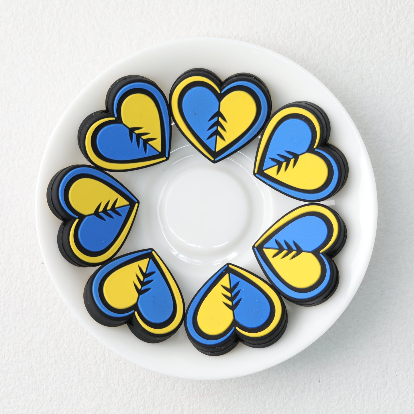 Yellow Blue Heart Silicone Focal Beads 20 pcs 2