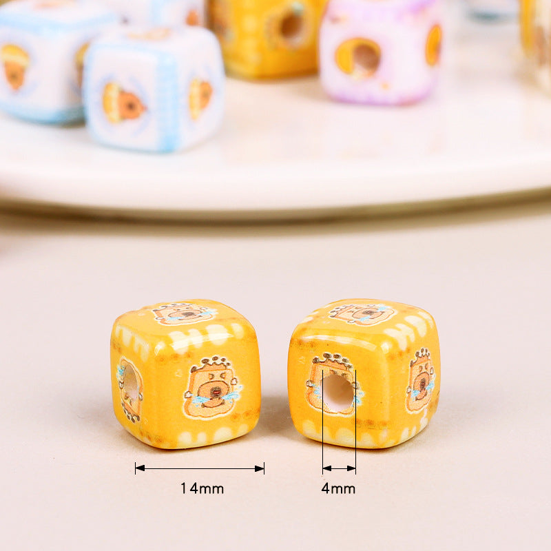 Adorable Capybara Printed Square Resin Beads 14mm 10pcs 2