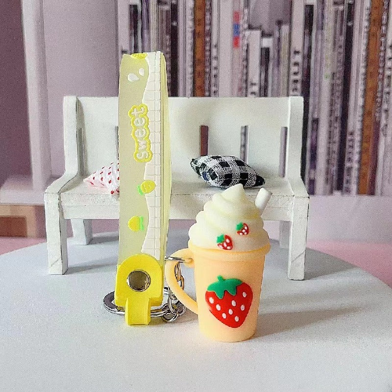 Silicone Strawberry Ice Cream Milk Tea Cup Keychain Pastel Colors 8