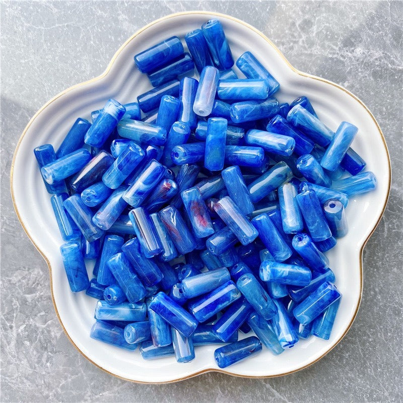 Acrylic Tube Beads 8x20mm Pastel Marbled Soft Glow 10pcs 11