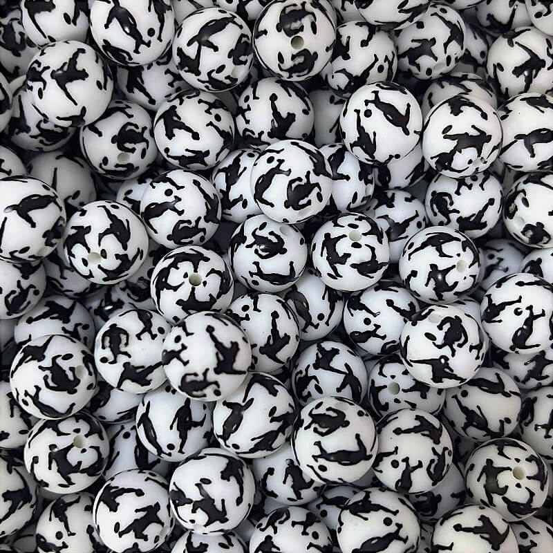 15mm Silicone Beads Play Football Print 50pcs