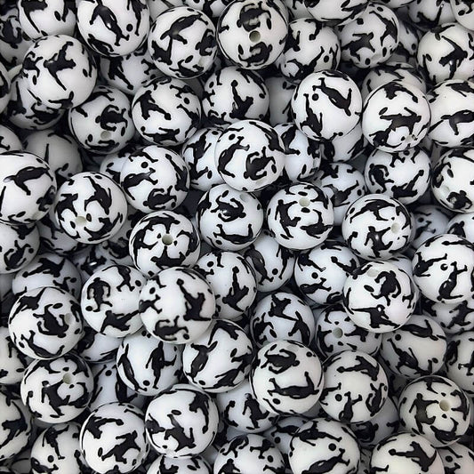 15mm Silicone Beads Play Football Print 50pcs