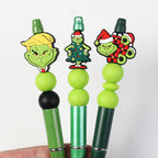 Silicone Focal Beads Christmas Grinch Face With Santa Hat 20pcs 8