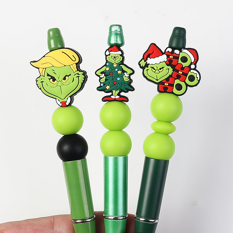 Silicone Focal Beads Christmas Grinch Face With Santa Hat 20pcs 8