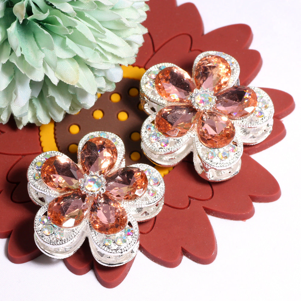 Double Layer 37mm Flower Rhinestone Beads with Alloy Base 2pcs 15