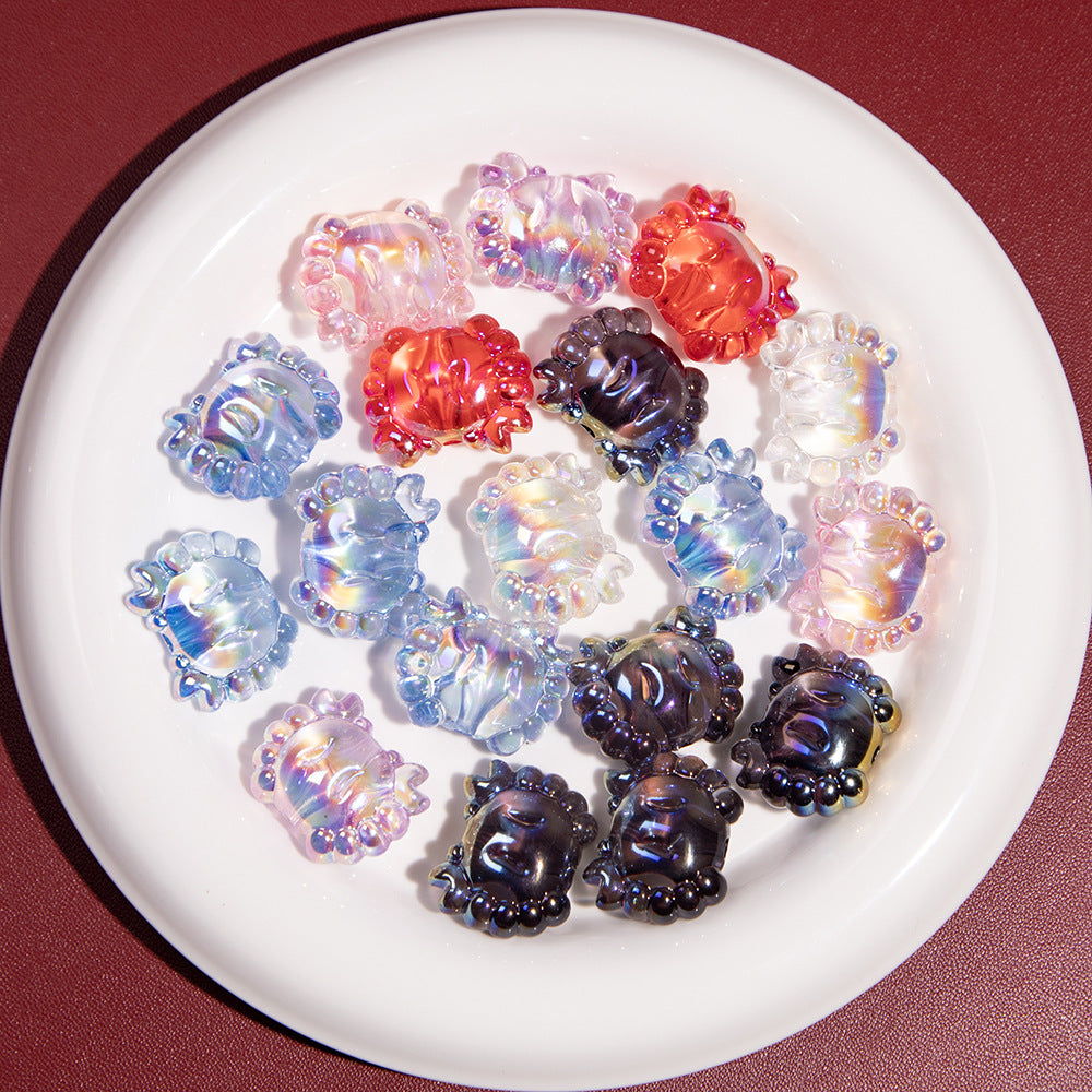 Plating 3D Crab Acrylic Beads 20mm Transparent Colorful 10pcs 3