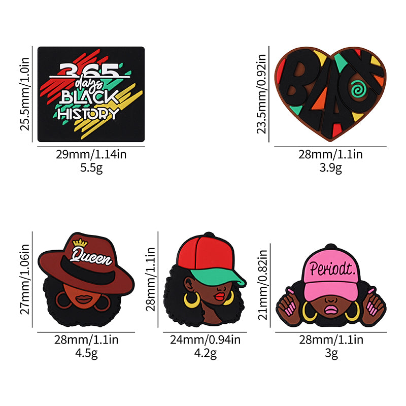 Silicone Focal Beads Black History Queen Wearing Period Hat 20pcs 9