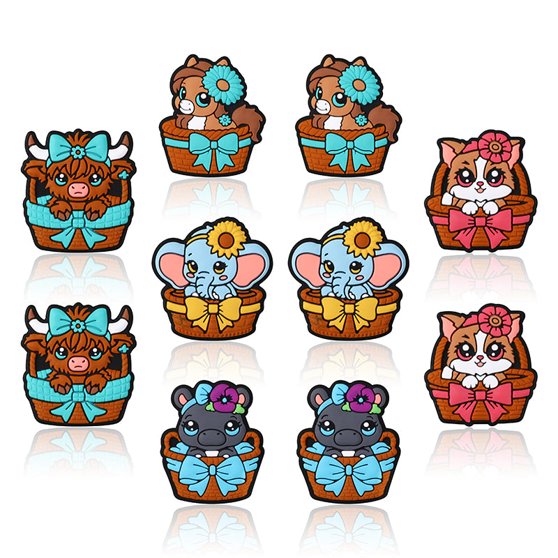 Silicone Focal Beads Basket Animals Holding Bows 20pcs 5