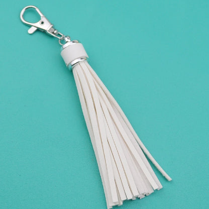 PU Leather Tassel Keychain 9cm Strips Silver Lobster Clasp 28