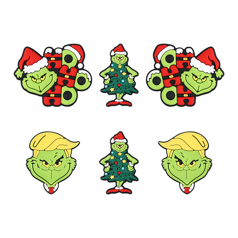 Silicone Focal Beads Christmas Grinch Face With Santa Hat 20pcs 10