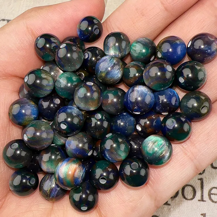 Oil Painting Gradient Resin Beads 10mm Round Opal Glitter 100pcs 11