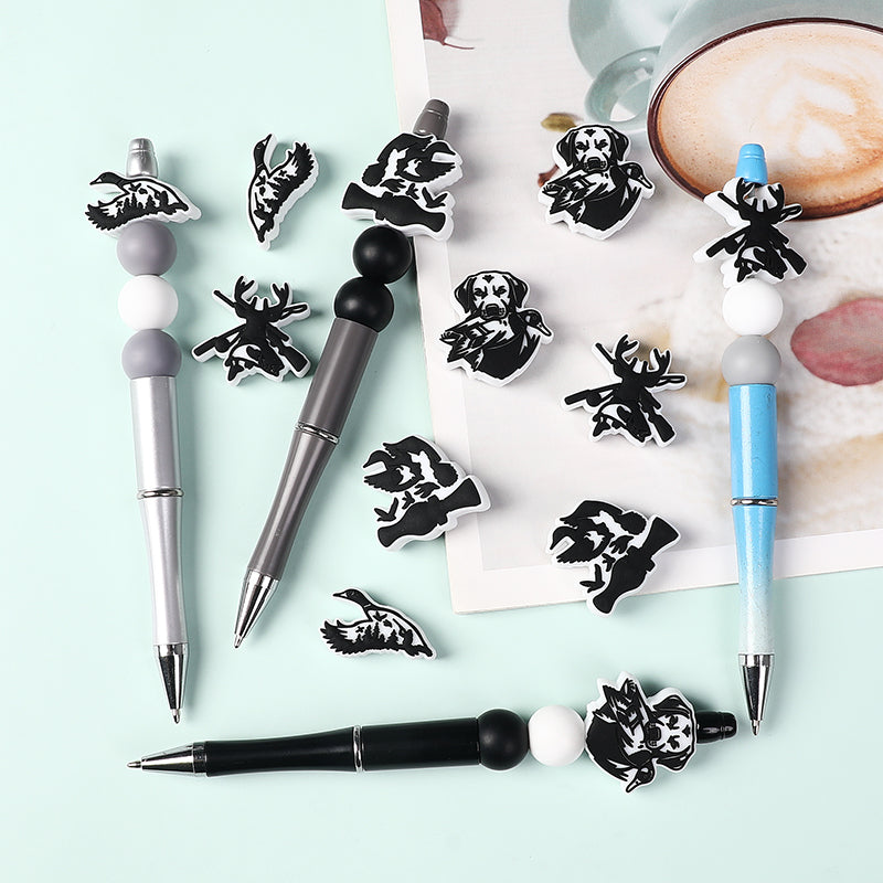 Silicone Focal Beads Hunting Season Black and White Wildlife Silhouettes 20pcs 8