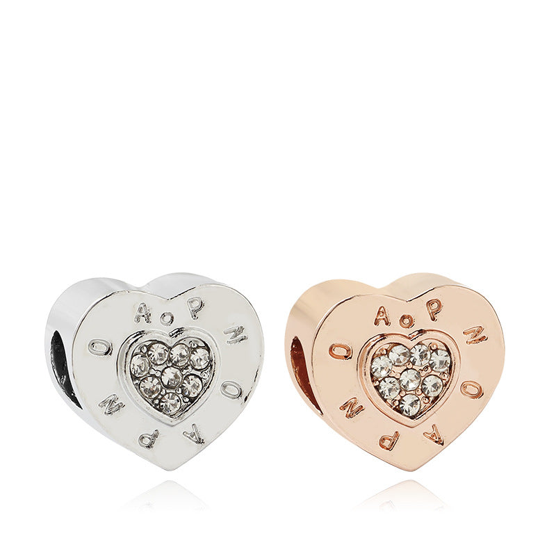 Heart Rhinestone Beads 12mm Carved Words Crystal Center 5pcs