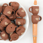  3D Deep Brown Heart Coffee Cup Silicone Focal Beads 20Pcs