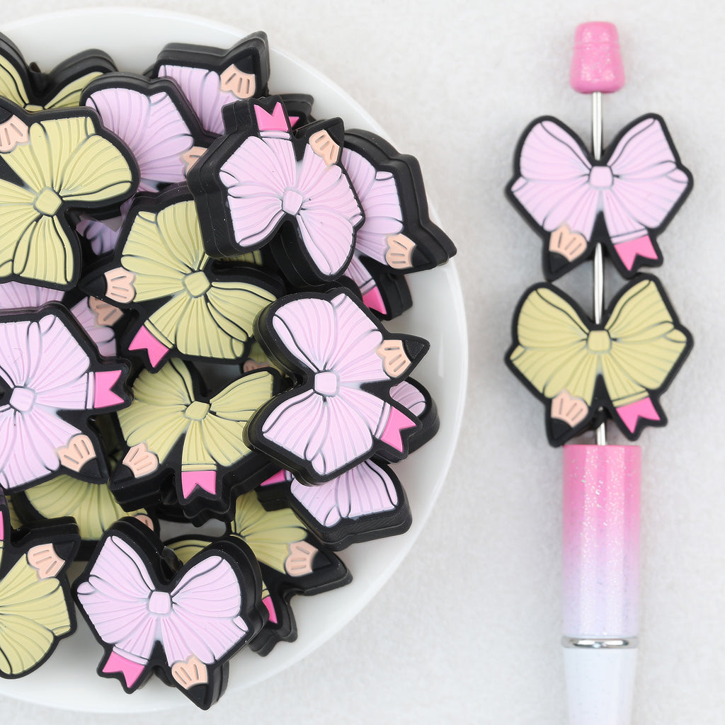Bow Pencil Silicone Focal Beads 20Pcs 