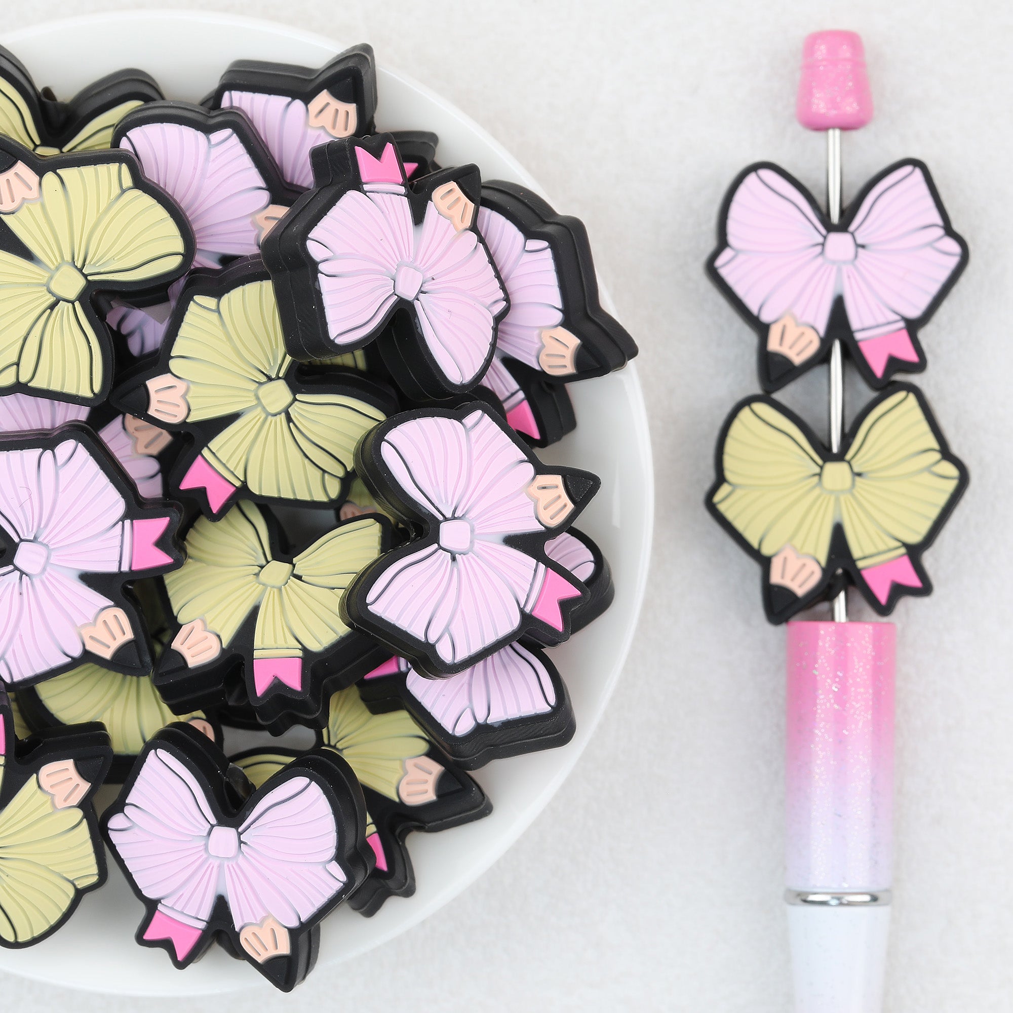 Bow Pencil Silicone Focal Beads 20Pcs 