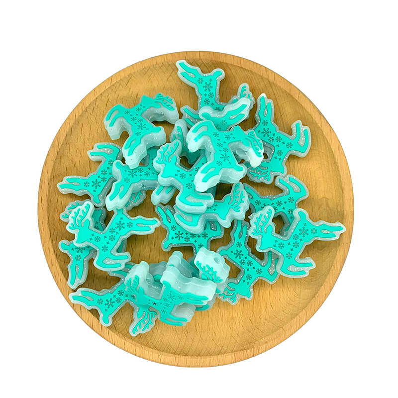 Silicone Focal Beads Reindeer Glitter Snowflake Design 20pcs 2