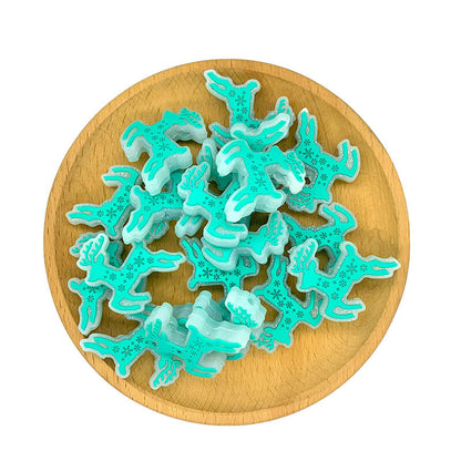 Silicone Focal Beads Reindeer Glitter Snowflake Design 20pcs 2