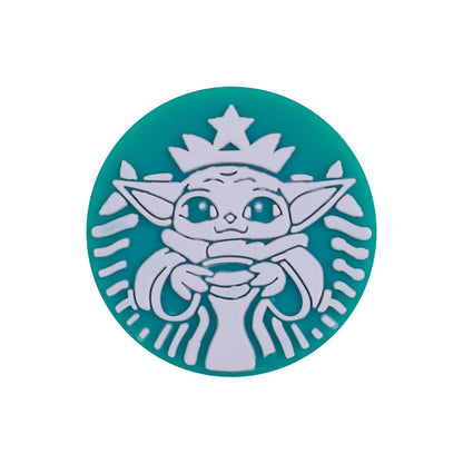 Silicone Focal Beads Starbucks Yoda Holding Cup Teal Color 20pcs