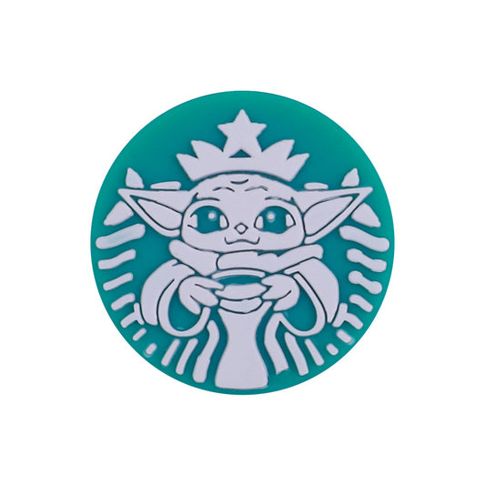 Silicone Focal Beads Starbucks Yoda Holding Cup Teal Color 20pcs