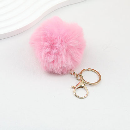 Pom Pom Keychain Fluffy Imitation Rex Rabbit Fur Ball 8cm With Lobster Clasp - 25# watermelon red