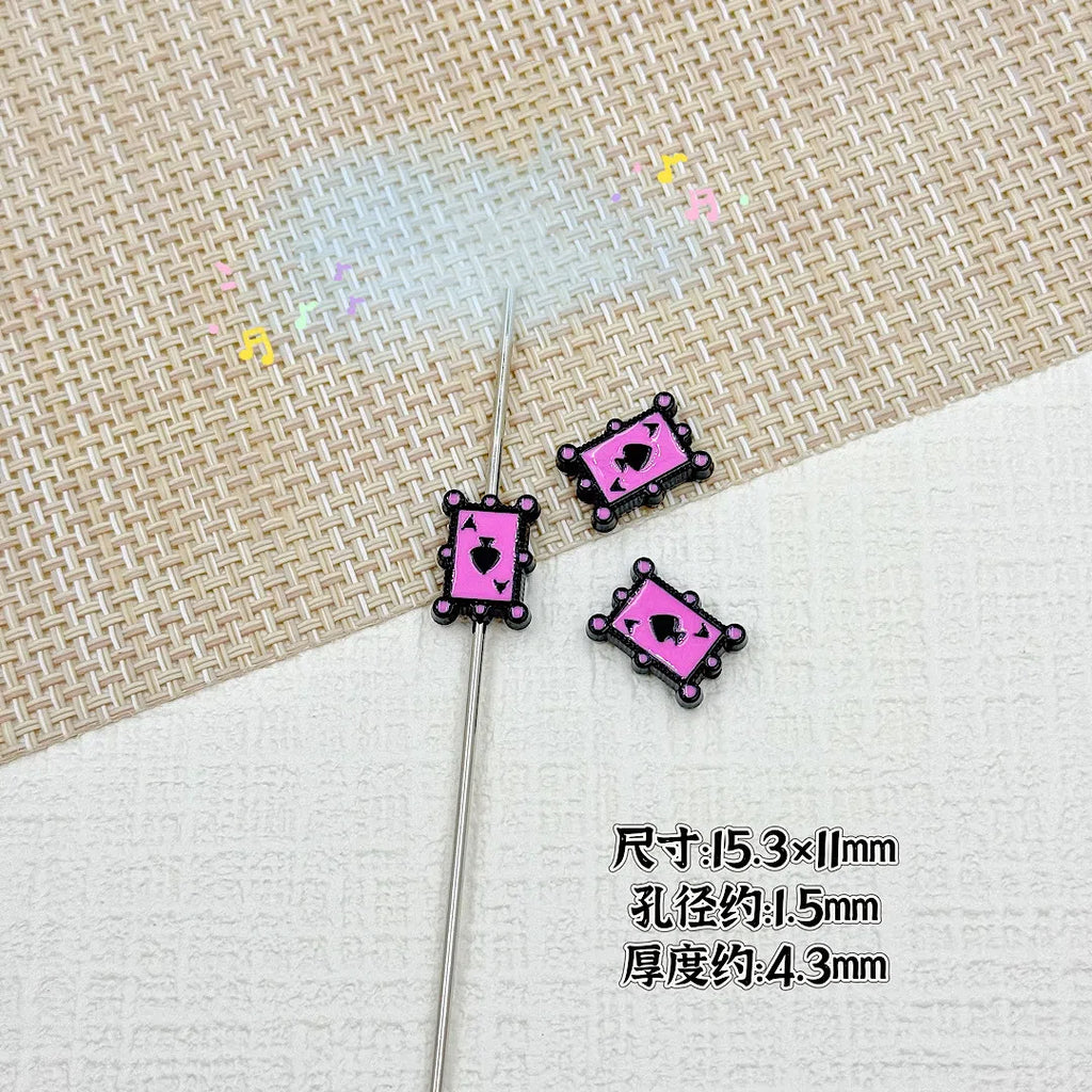 Baking Painted Poker Metal Beads 15mm Colorful Whimsical Design 10pcs 22