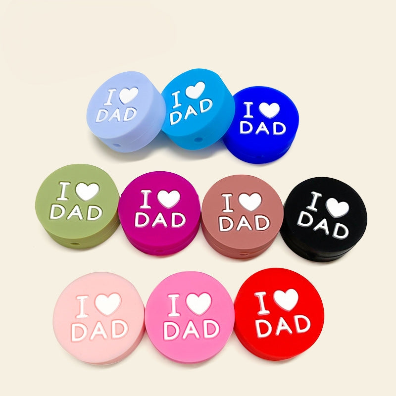 Silicone Focal Beads I Love Dad Embossed Text Solid Color 20pcs