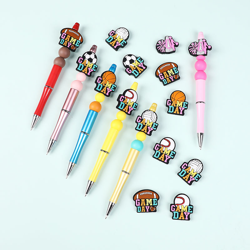 Silicone Focal Beads Ball Game Match Day Text 20pcs 8
