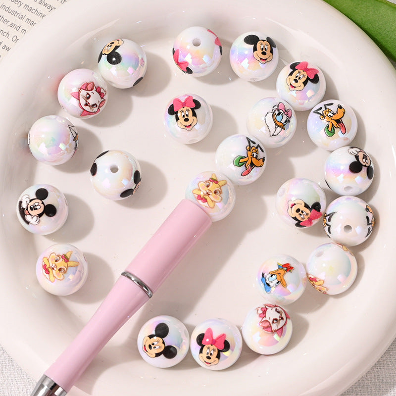 16mm UV Electroplated Cartoon Printed Round Acrylic Beads 20pcs 2